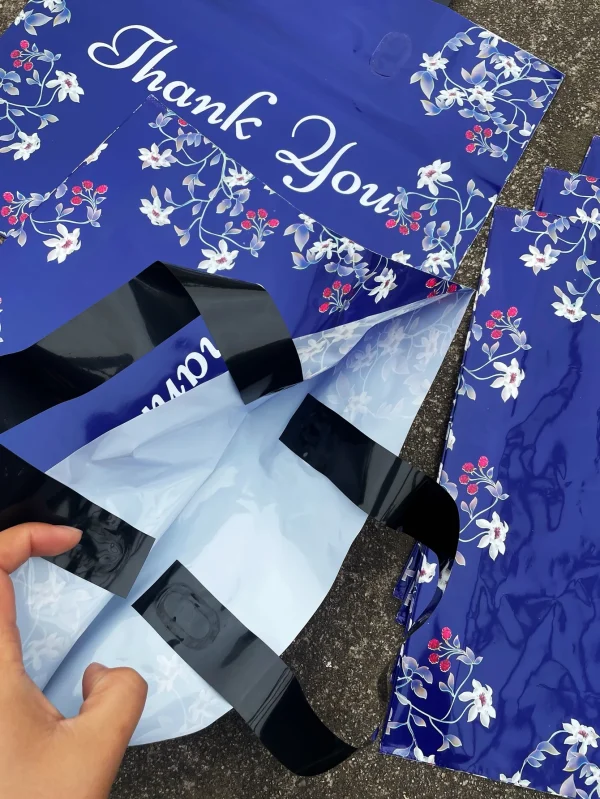 10pcs Blue Flower Shopping Tote, Thank You Printed Gift Dress Shopping Mall Plastic Decorative Bags For Party Activities Shop 4