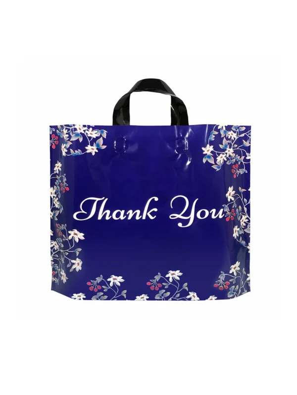 10pcs Blue Flower Shopping Tote, Thank You Printed Gift Dress Shopping Mall Plastic Decorative Bags For Party Activities Shop 5