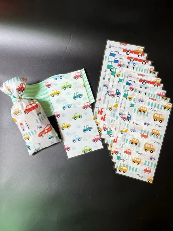 50pcs Lovely Car Design Gift Pack Flat Pocket With Gold Ribbon, Car-themed Party Activities Small Gift Candy Decorative Bags 1