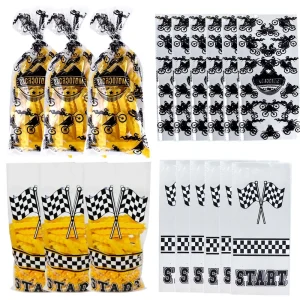 Race Car Theme Gift Bag Motorcycle Treat Candy Bags Checkered Black and White Racing Plastic Bags Kids Birthday Party Favors 1