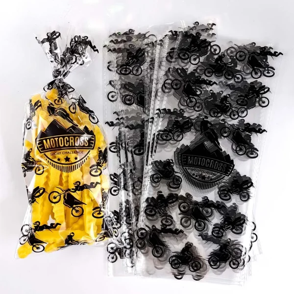 Race Car Theme Gift Bag Motorcycle Treat Candy Bags Checkered Black and White Racing Plastic Bags Kids Birthday Party Favors 2