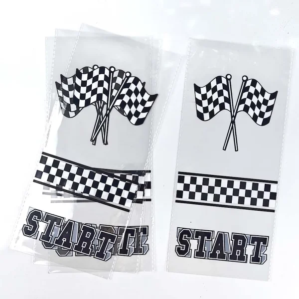 Race Car Theme Gift Bag Motorcycle Treat Candy Bags Checkered Black and White Racing Plastic Bags Kids Birthday Party Favors 3