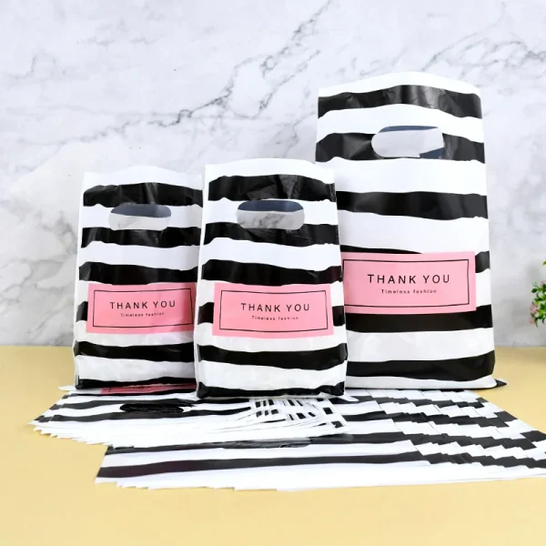 50/100Pcs Thank You Gift Bags With Handles Birthday Gift Clothing Bag Small Business Thank You Gift Bags Shopping Plastic Bags 1