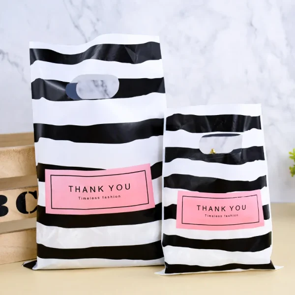 50/100Pcs Thank You Gift Bags With Handles Birthday Gift Clothing Bag Small Business Thank You Gift Bags Shopping Plastic Bags 3