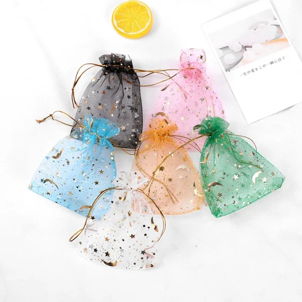 50pcs/lot 7x9cm Moon Star Organza Bags Adjustable Drawstring Bag for Wedding Gifts Candy Jewelry Packaging Pouch Wholesale 1