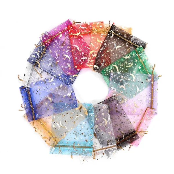 50pcs/lot 7x9cm Moon Star Organza Bags Adjustable Drawstring Bag for Wedding Gifts Candy Jewelry Packaging Pouch Wholesale 2