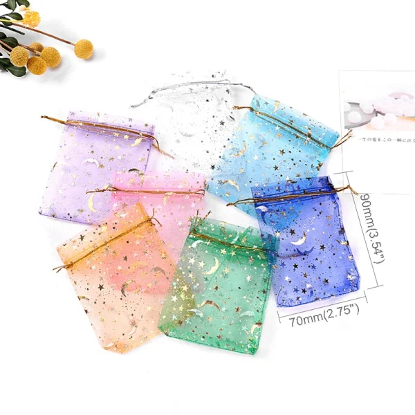 50pcs/lot 7x9cm Moon Star Organza Bags Adjustable Drawstring Bag for Wedding Gifts Candy Jewelry Packaging Pouch Wholesale 3