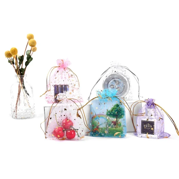 50pcs/lot 7x9cm Moon Star Organza Bags Adjustable Drawstring Bag for Wedding Gifts Candy Jewelry Packaging Pouch Wholesale 4