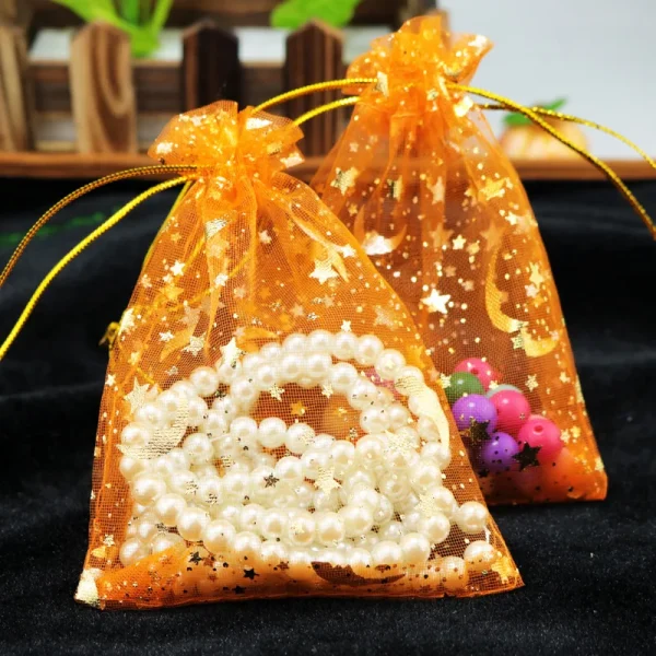 50pcs/lot 7x9cm Moon Star Organza Bags Adjustable Drawstring Bag for Wedding Gifts Candy Jewelry Packaging Pouch Wholesale 5