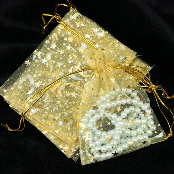 50pcs/lot 7x9cm Moon Star Organza Bags Adjustable Drawstring Bag for Wedding Gifts Candy Jewelry Packaging Pouch Wholesale 6