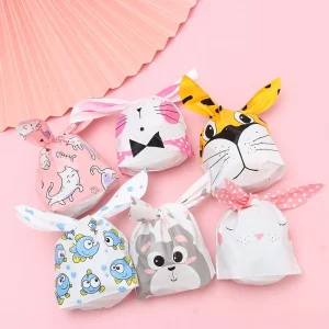 10Pcs Rabbit Ear Bags Cookies Candy Gift Plastic Bags Happy Easter Baking Packaging for Biscuits Snack Party Supplies 1