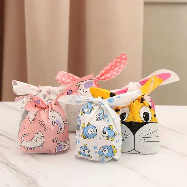 10Pcs Rabbit Ear Bags Cookies Candy Gift Plastic Bags Happy Easter Baking Packaging for Biscuits Snack Party Supplies 2