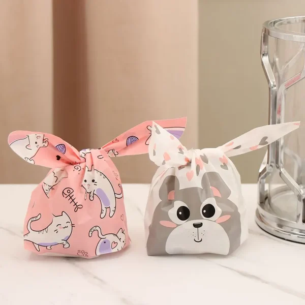 10Pcs Rabbit Ear Bags Cookies Candy Gift Plastic Bags Happy Easter Baking Packaging for Biscuits Snack Party Supplies 3