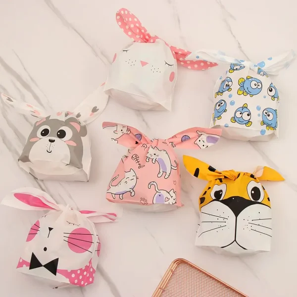 10Pcs Rabbit Ear Bags Cookies Candy Gift Plastic Bags Happy Easter Baking Packaging for Biscuits Snack Party Supplies 4