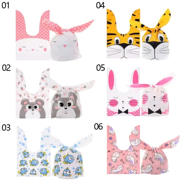 10Pcs Rabbit Ear Bags Cookies Candy Gift Plastic Bags Happy Easter Baking Packaging for Biscuits Snack Party Supplies 6