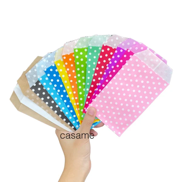 10/25/50 Pcs Small Sack Pouch Mini Dot Kraft Paper Bags Wedding Party Invitation Greeting Cards Paper Gift Bag Birthday 1
