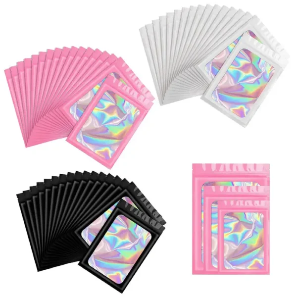20/50pcs Mylar Bags Holographic Laser Color Plastic Packaging Pouch Jewelry Retail Storage Pouch Gift Zip Lock Bag 1