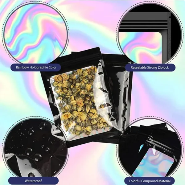 20/50pcs Mylar Bags Holographic Laser Color Plastic Packaging Pouch Jewelry Retail Storage Pouch Gift Zip Lock Bag 3