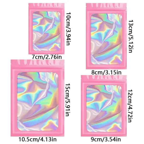 20/50pcs Mylar Bags Holographic Laser Color Plastic Packaging Pouch Jewelry Retail Storage Pouch Gift Zip Lock Bag 6