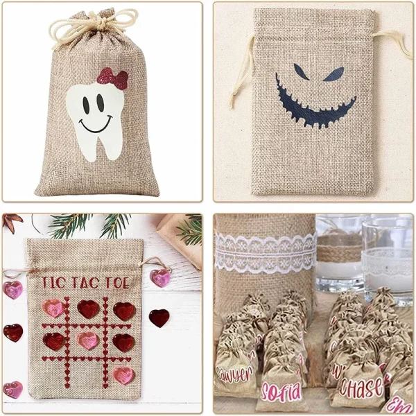 5/10Pcs Burlap Gift Bags with Drawstring Jute Bags Linen Sacks Storage Bags Burlap Bag for Wedding Favors Party Jewelry Pouches 5