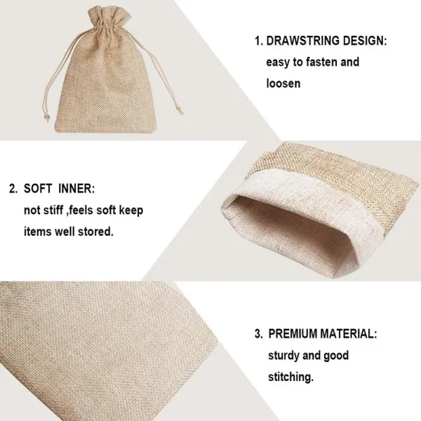 5/10Pcs Burlap Gift Bags with Drawstring Jute Bags Linen Sacks Storage Bags Burlap Bag for Wedding Favors Party Jewelry Pouches 6
