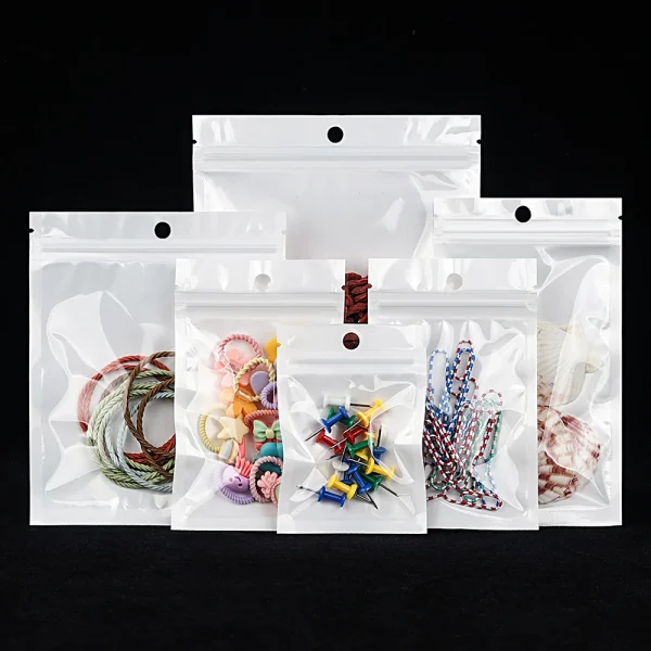 100pcs White Dustproof Sealing Sachet Bag,Phone Case Accessories Jewelry Packing,1 Side Transparent Ziplock Bags 1