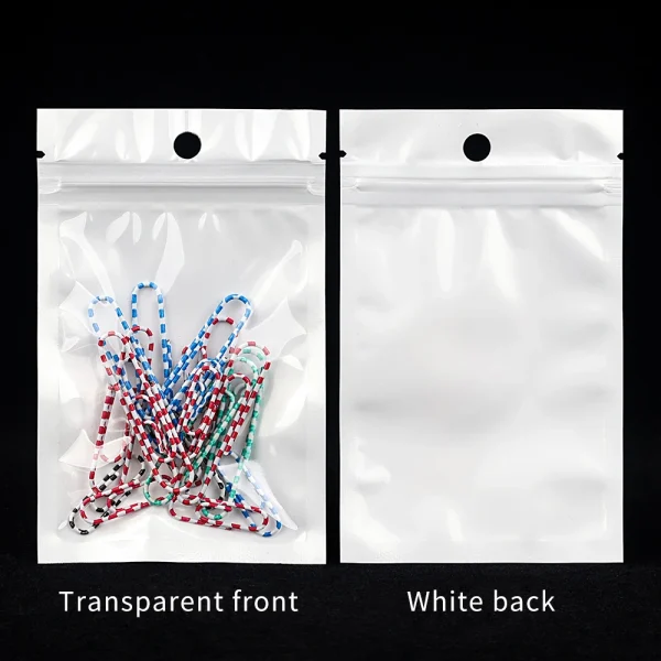 100pcs White Dustproof Sealing Sachet Bag,Phone Case Accessories Jewelry Packing,1 Side Transparent Ziplock Bags 2