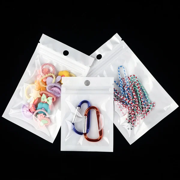 100pcs White Dustproof Sealing Sachet Bag,Phone Case Accessories Jewelry Packing,1 Side Transparent Ziplock Bags 4