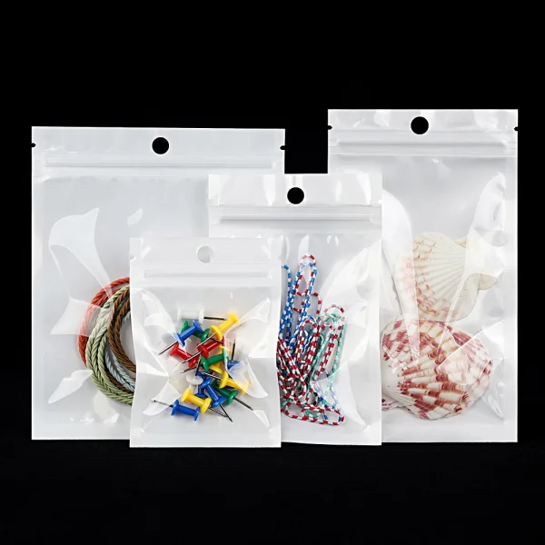 100pcs White Dustproof Sealing Sachet Bag,Phone Case Accessories Jewelry Packing,1 Side Transparent Ziplock Bags 6