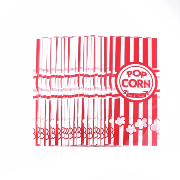 50Pcs Red Vertical Bar Popcorn Plastic Bag Snow Crisp Nougat Biscuit Bread Toast Bag Casual Baked Goods Bag For Birthday Party 1
