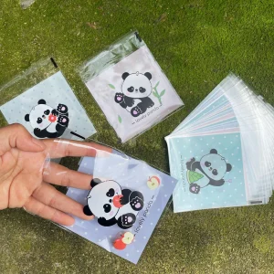 100pcs Cute Panda Design Gift Packaging OPP Self-sealing Bag, Cartoon Animals With Wave Point Printed Gift Packaging Bags 1