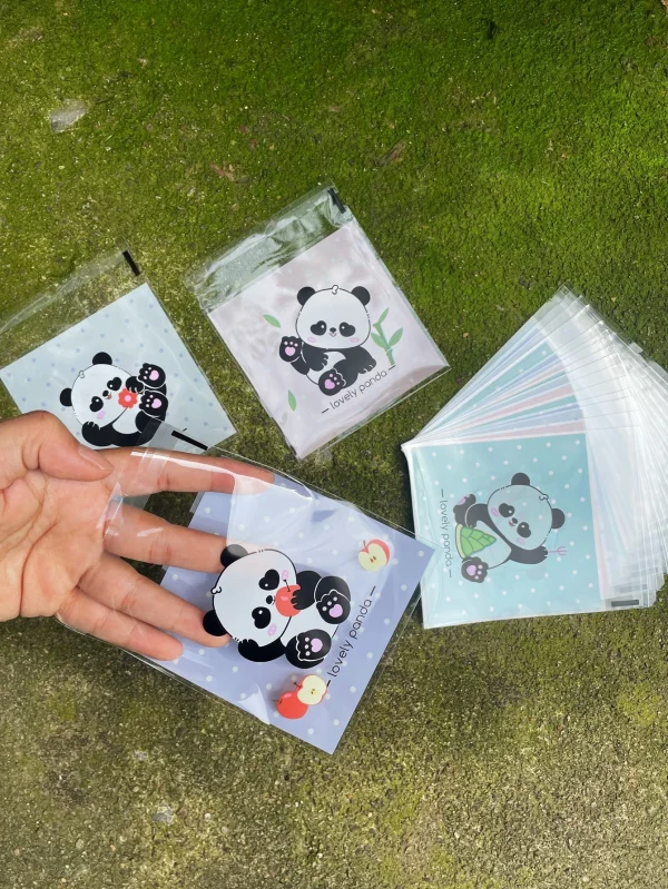 100pcs Cute Panda Design Gift Packaging OPP Self-sealing Bag, Cartoon Animals With Wave Point Printed Gift Packaging Bags 1