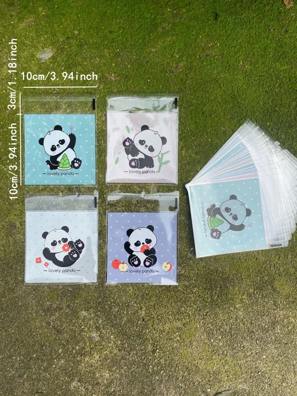 100pcs Cute Panda Design Gift Packaging OPP Self-sealing Bag, Cartoon Animals With Wave Point Printed Gift Packaging Bags 2