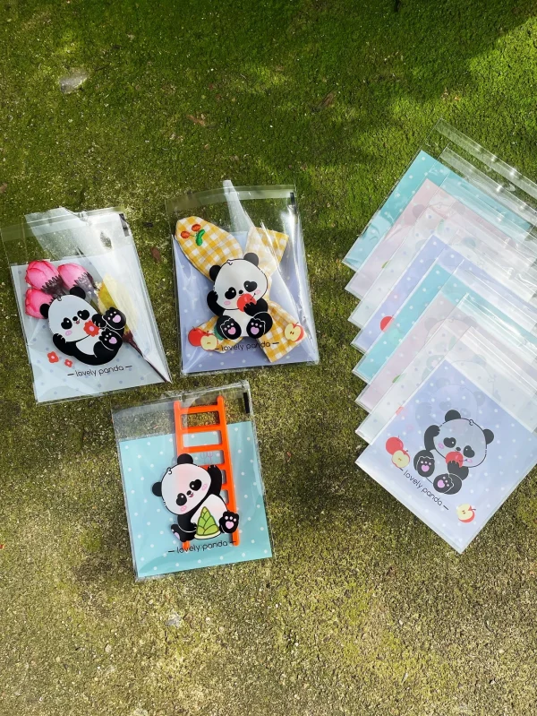 100pcs Cute Panda Design Gift Packaging OPP Self-sealing Bag, Cartoon Animals With Wave Point Printed Gift Packaging Bags 4