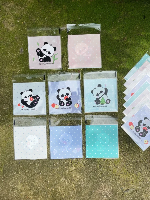 100pcs Cute Panda Design Gift Packaging OPP Self-sealing Bag, Cartoon Animals With Wave Point Printed Gift Packaging Bags 5