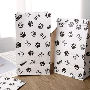 Gift Bags with Pet Paw Prints – 12 pcs , 22x12x8cm, High-Quality Black & White Design for Dog Lover 1