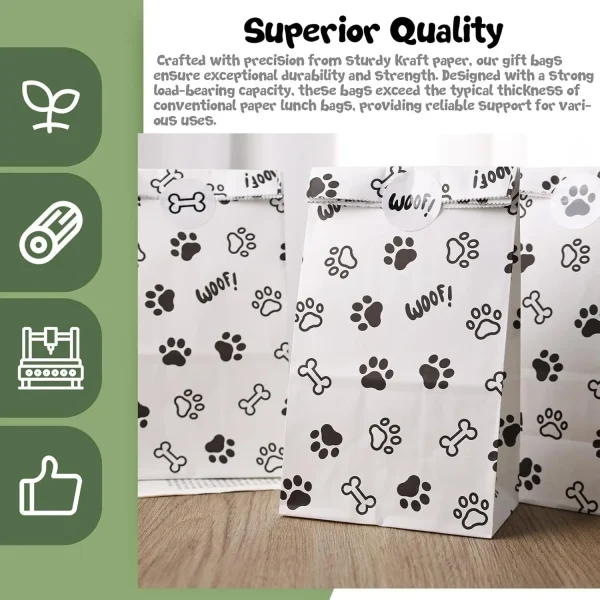 Gift Bags with Pet Paw Prints – 12 pcs , 22x12x8cm, High-Quality Black & White Design for Dog Lover 3