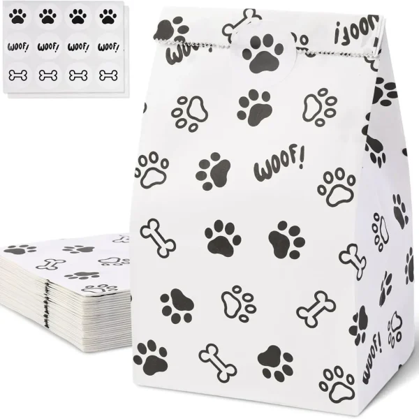 Gift Bags with Pet Paw Prints – 12 pcs , 22x12x8cm, High-Quality Black & White Design for Dog Lover 5