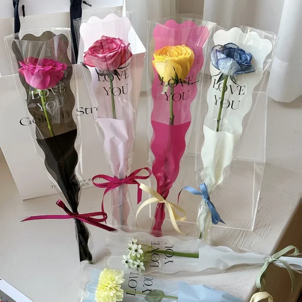 10pcs Single Rose Sleeves Flower Wrapping Bag Bouquet Packaging Bag Clear Cellophane Floral Wrappers Praty Valentine's Day Gift 2
