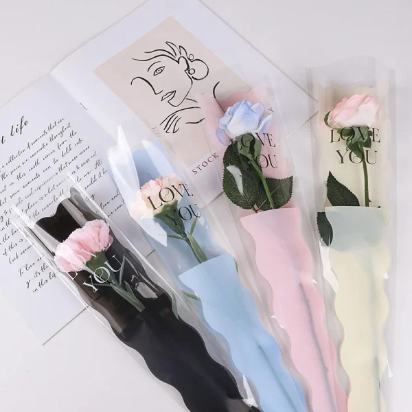 10pcs Single Rose Sleeves Flower Wrapping Bag Bouquet Packaging Bag Clear Cellophane Floral Wrappers Praty Valentine's Day Gift 4