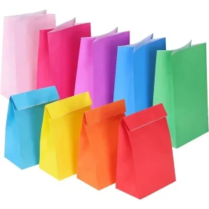 10 pcs Colorful Solid Stripe and Polka Dot Stand-Up Bags with Stickers - 18x9x6cm Favor Gift Packing Treat Bags for Wedding 1