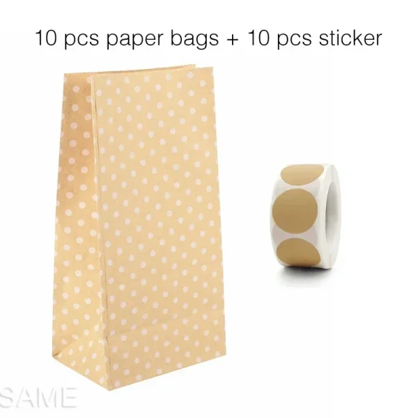 10 pcs Colorful Solid Stripe and Polka Dot Stand-Up Bags with Stickers - 18x9x6cm Favor Gift Packing Treat Bags for Wedding 3