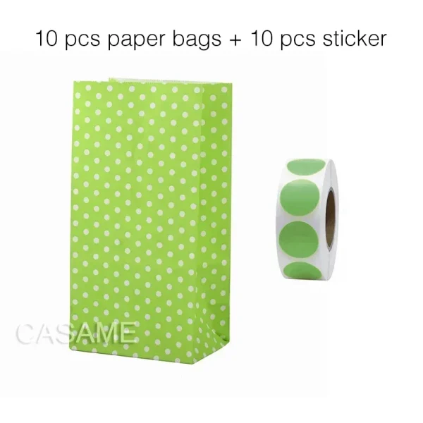 10 pcs Colorful Solid Stripe and Polka Dot Stand-Up Bags with Stickers - 18x9x6cm Favor Gift Packing Treat Bags for Wedding 6