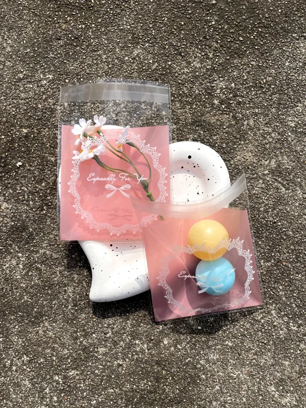 100pcs Pink Square Gift Packaging Opp Self-sealing Bag, Lovely Bow Printing Opp Self-sealed Bag, Gift Candy Packaging Bags 2