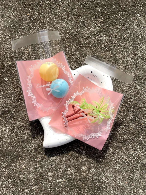 100pcs Pink Square Gift Packaging Opp Self-sealing Bag, Lovely Bow Printing Opp Self-sealed Bag, Gift Candy Packaging Bags 4