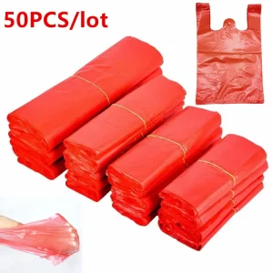 50pcs Plastic Bag Thicken with Handle Wedding Party Candy Gift Bag Supermarket Shopping Kitchen Storage Clean Garbage Bag 1
