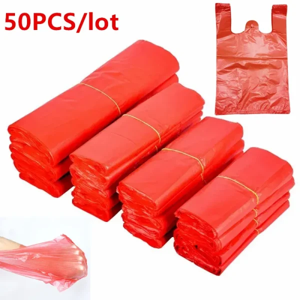 50pcs Plastic Bag Thicken with Handle Wedding Party Candy Gift Bag Supermarket Shopping Kitchen Storage Clean Garbage Bag 1