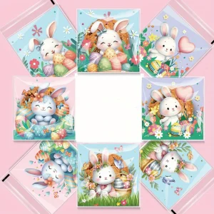100pcs Easter Cellophane Treat Bags, Self Sealing Candy Cookie Bags Clear Cute Bunny Pattern Plastic Self-Adhesive Bag 1