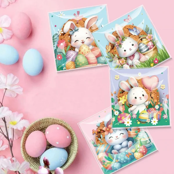 100pcs Easter Cellophane Treat Bags, Self Sealing Candy Cookie Bags Clear Cute Bunny Pattern Plastic Self-Adhesive Bag 3