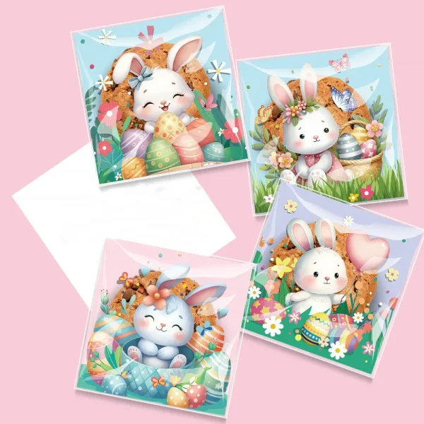 100pcs Easter Cellophane Treat Bags, Self Sealing Candy Cookie Bags Clear Cute Bunny Pattern Plastic Self-Adhesive Bag 5